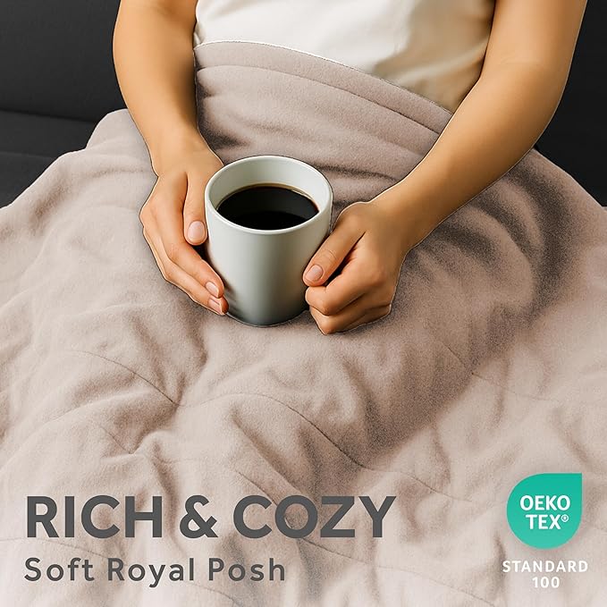 Sunbeam Electric Royal Posh Velvet Heated Blanket, 12 Heat Settings, 12-Hour Selectable Auto Shut-Off, Fast Heating, Warm and Lush, Champagne Color, Full, 84" x 72"