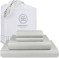 Threadmill 500 Thread Count Full-Size Damask Stripe, 4 Pc Luxury Cotton Sheet Set, Breathable Light Grey Sheets with 16" Elasticized Deep Pocket, 2 Pillowcases & Free Tote Bag