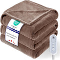 Heated Blanket Twin Size, Electric Blanket with 1-10 hrs Timer Auto-Off & 8 Heating Levels, Double-Layer Flannel Heating Blanket with ETL Certification, Machine Washable (62”x 84”, Brown)