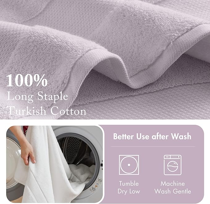 Madison Park Turkish 100% Cotton Towel Set, 600Gsm Luxury Premium Weight, Soft Absorbent Hotel Bathroom Shower Hand Face Washcloths, Assorted Sizes Lavender 6 Piece