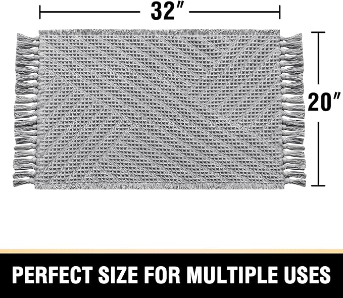 H.VERSAILTEX Waffle Bath Mat Super Absorbent Boho Bath Mat Non Slip Bath Rugs for Bathroom Floor Machine Washable Dry Fast Bathroom Rugs with Tassels, 20" x 32", Dove