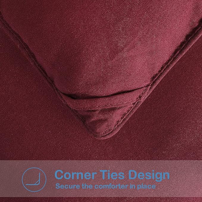EASELAND Twin XL Down Alternative Comforter - Quilted Duvet Insert for All Seasons, Soft Lightweight with Corner Tabs, Summer Winter Warm Bedding, Burgundy 68×92 Inches