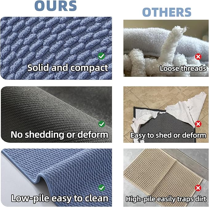 Bathroom Runner Rugs, Long Bath Mat Runner Washable Thin Quick Dry Low Pile Bathroom Runner Rugs Non Slip, Denim Blue 16"x60"