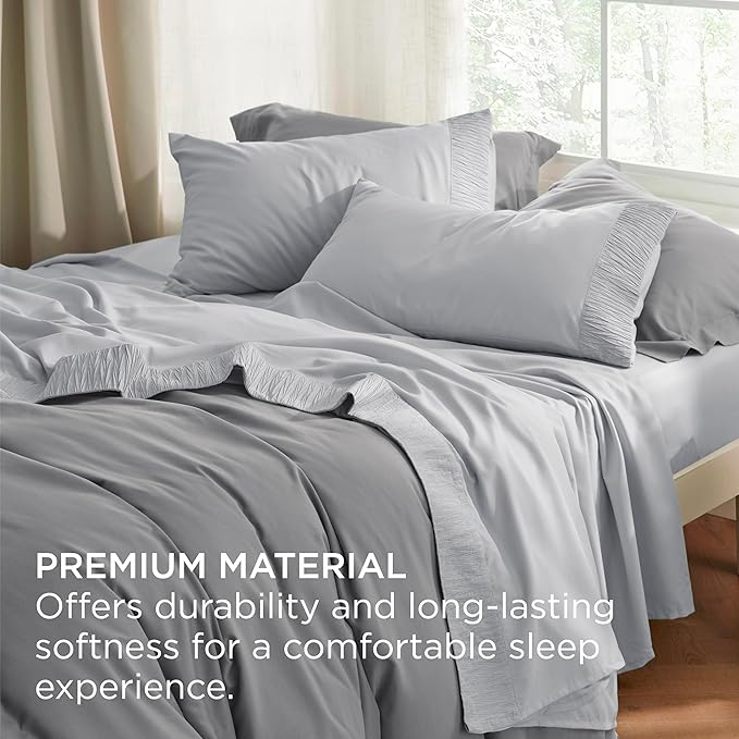 Bedsure California King Sheet Sets - 4 Pieces Soft Cal King Sheets - Breathable & Cooling - Hotel Luxury - Easy Care Polyester Microfiber Bedding for Women, Men, Light Grey