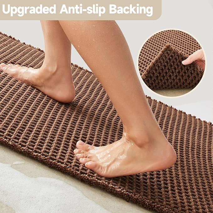 Waffle Bath Mat, Boho Bathroom Rugs Non Slip Washable Super Absorbent Quick Dry Bath Mat Farmhouse Bathroom Decor, 36"x24" Mocha