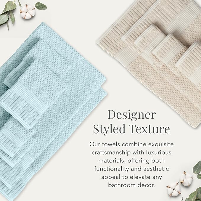 NY Loft 100% Cotton Bath Towels 4 Pack | Super Soft & Absorbent Quick-Dry Bath Towels 30" x 52" | Textured and Durable Cotton | Trinity Collection (4 Pack Bath Towel, Seafoam)