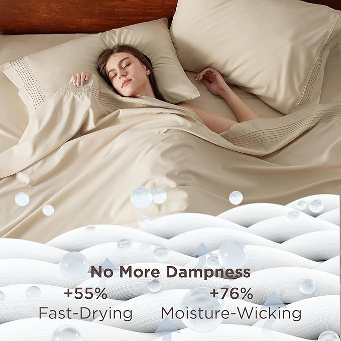 Bedsure Twin XL Sheets Dorm Bedding, GentleSoft Breathable Extra Long Twin Sheets & Pillowcases, Moisture Wicking Cooling, Deep Pocket Fits Mattress Up to 21 Inches Thick, Beige