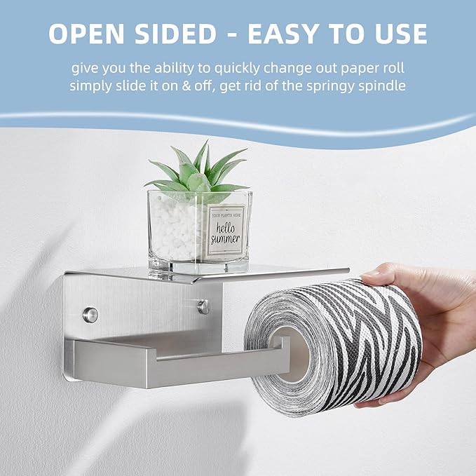Angle Simple Toilet Paper Holder with Shelf, 304 Stainless Steel Toilet Tissue Roll Holder Brushed Nickel Wall Mount