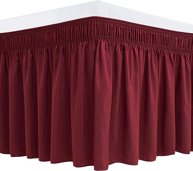 Biscaynebay Wrap Around Bed Skirts for King & Cal King Beds 16" Drop, Burgundy Adjustable Elastic Dust Ruffles Easy Fit Wrinkle & Fade Resistant Silky Luxurious Fabric Solid Machine Washable
