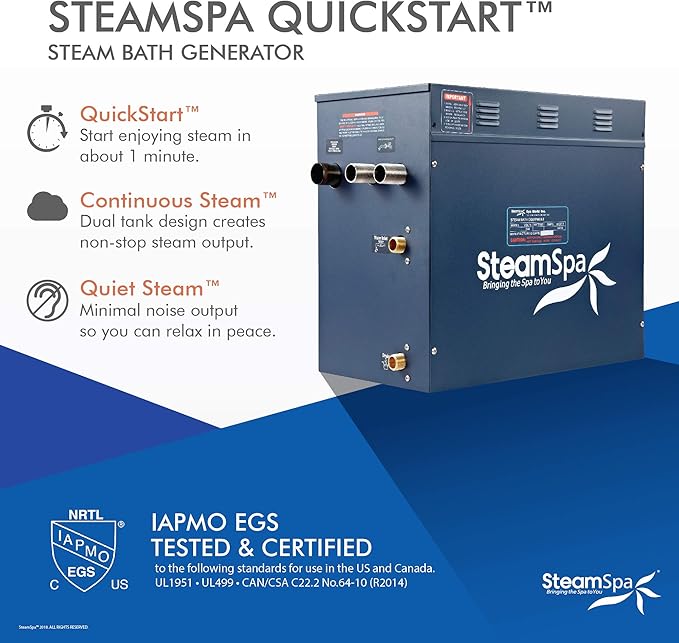 STEAMSPA 12kW Steam Sauna Generator Sentry Series 240V Steam Generator with Touch Screen, Steamhead, Built-in Steam Shower Auto Drain, ACU Quickstart Steam Bath Generator (Bronze)