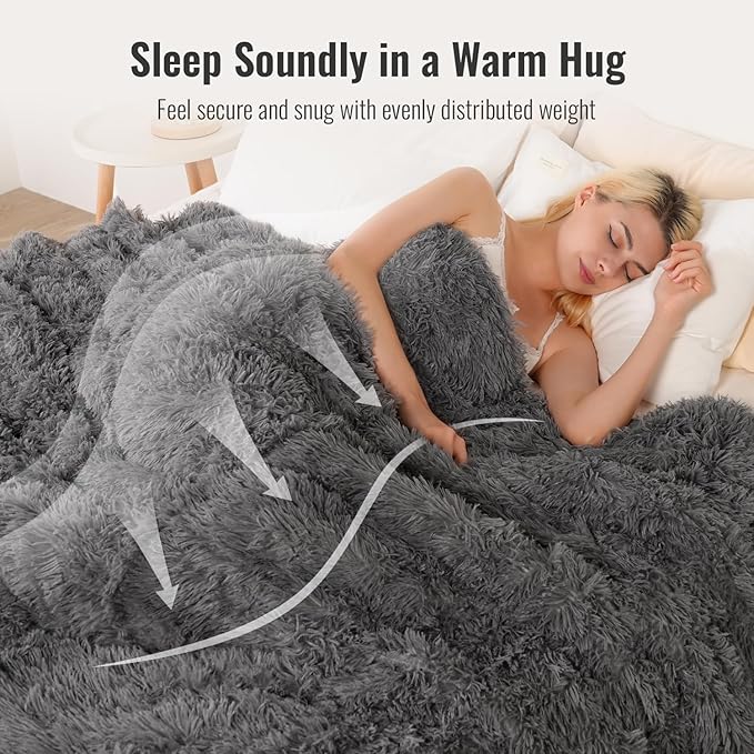 Uttermara Shaggy Faux Fur Weighted Blanket Queen Size, 12 lbs Long Fur Sherpa Soft Fluffy Bed Blanket for Adults, Ultra Cozy Warm Sherpa Throw Full/Queen Size Sofa Bed Blanket, 48 x 72inches, Grey