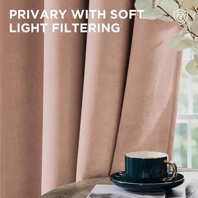 Joydeco Candy Pink Velvet Curtains 96 Inches 2 Panels, Luxury Thermal Insulated Soft Pink Curtains for Bedroom & Living Room, Room Darkening Velvet Drapes, Rod Pocket (52W x 96L)