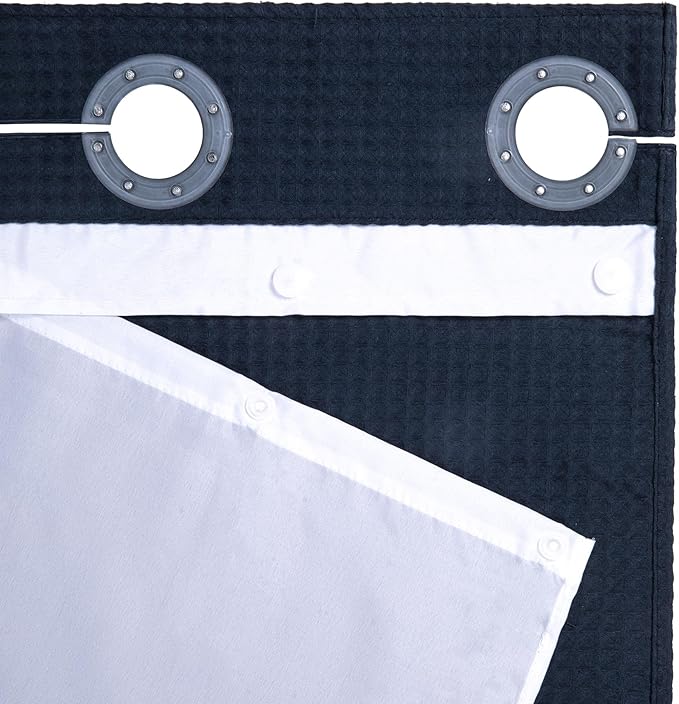 River Dream Stall Waffle Weave Shower Curtain with Snap-in Liner,Cotton Blend Fabric Heavy Duty,No Hooks Needed Shower Curtain for Bathroom,Hotel Quality Shower Curtain Set,Navy Blue,54x80 inches