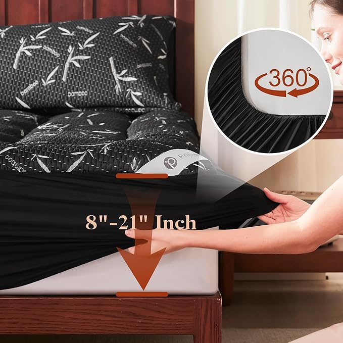 100% Waterproof Full Size Mattress Topper, Thick Pillow Top Mattress Pad，Up to 23 Inch Deep Pocket,Soft Breathable Mattress Pad for Back Pain, Protector Cover(Black)