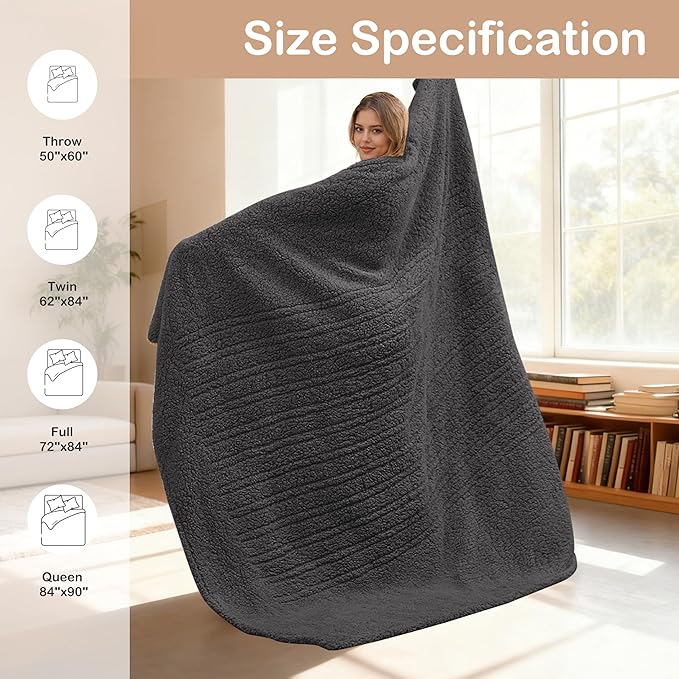 Electric Heated Blanket 6 Heating Settings & 1-10H Auto Off Full 72×84 Double Sided Plush Sherpa Ultra-Soft Warm Thick, Machine Washable, Fast Heating, Home Office Dark Gray
