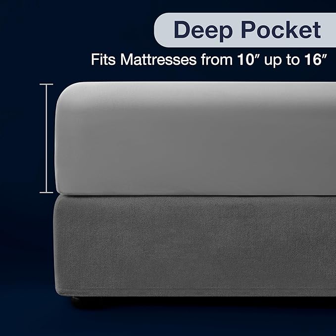 CASUAL LIVING King Sheets 4 Piece Set with 2 Pillowcases, Soft Microfiber Hypoallergenic Washable Deep Pocket Lightweight Bedding Elasticized, King Sheet Sets, Grey