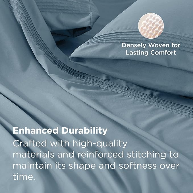 Bedsure Deep Pocket King Sheet Set - Fits Mattresses Up to 21 Inches Thick - 4 Piece GentleSoft Bed Sheets, Moisture Wicking, Soft & Cooling Bedsheet & Pillowcases, Easy & Secure Fit, Mineral Blue