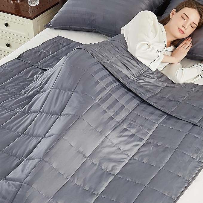 Weighted Blanket Twin Size (48"x72" 10lbs),Ultra Soft and Cozy Cooling Weighted Blanket for Adult,Heavy Blanket with Machine Washable Soft Blanket, Stripe Grey