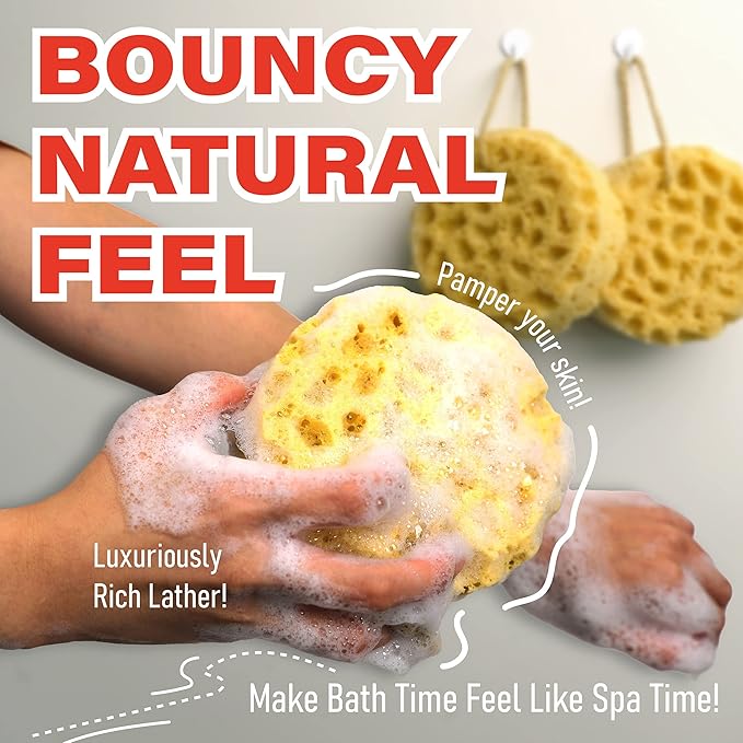 myHomeBody Bath Sponge, Foam Loofah, Body Scrubber for Bathing, Exfoliating Shower Pouf for Shower - Large Size, Lots of Lather, Round, 3 Pack