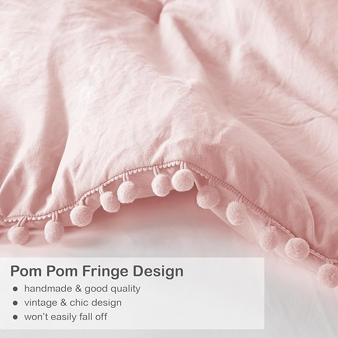 Codi Blush Pink King Comforter Set - Boho Chic Bedding with Elegant Pom Fringe, Soft Washed Microfiber 3pc Luxury Set, Lightweight & Breathable for Master Bedroom, 1 Comforter & 2 Pillow Shams
