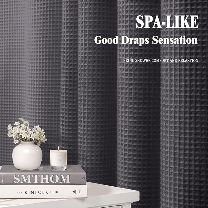 Waffle Weave Shower Curtain - Charcoal Gray Cotton Fabric Texture Heavyweight Shower Curtain for Bathroom,Washable,72Wx75L