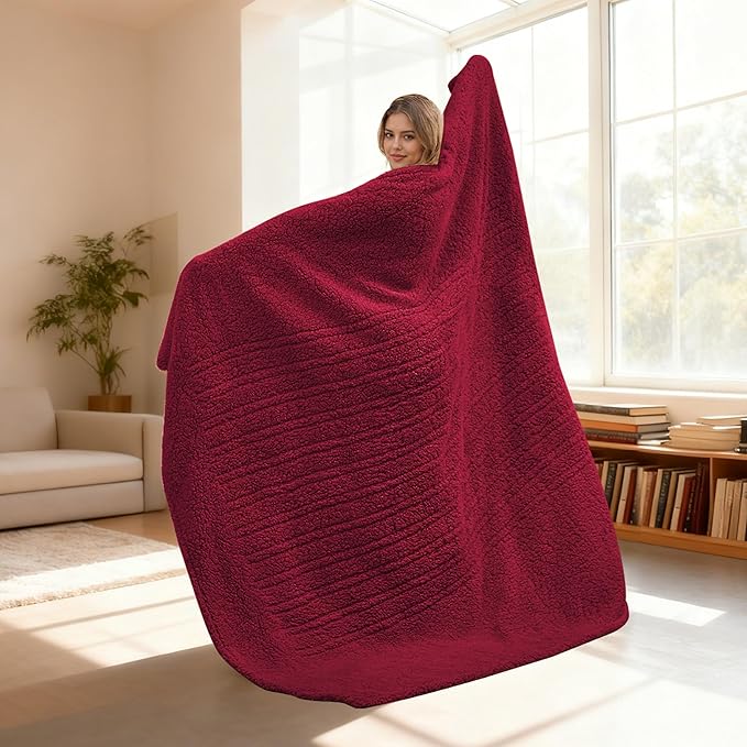 Electric Heated Blanket 6 Heating Settings & 3 H Auto Off Throw Size 50×60 Double Sided Plush Sherpa Ultra-Soft Warm Thick, Machine Washable, Fast Heating, Home Office, Red