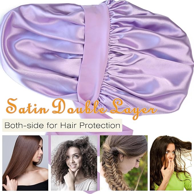 Silk Bonnet for Sleeping Women Satin Bonnet Double Layer Night Sleep Cap with Elastic Tie Band for Curly Natural Hair