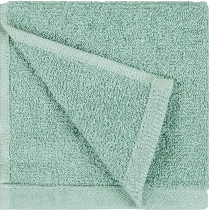 Amazon Basics Washcloth for bathroom, 100% Cotton Extra Absorbent , Fast Drying - salon towels - 24-Pack Seafoam Green, 12 x 12 inches