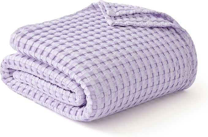 Bedsure Cooling Cotton Waffle Queen Size Blanket - Lightweight Breathable Blanket of Rayon Derived from Bamboo for Hot Sleepers, Luxury Throws for Bed, Couch and Sofa, Purple, 104x90 Inches