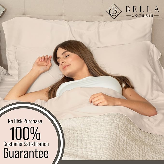Bella Coterie Luxury Bamboo Viscose 34” Split Top King Size Sheet Set | 1 Fitted Sheet for Sleep Number & Adjustable Beds | 100% Organically Grown | Cooling & Soft | 18” Deep Pocket [Champagne]