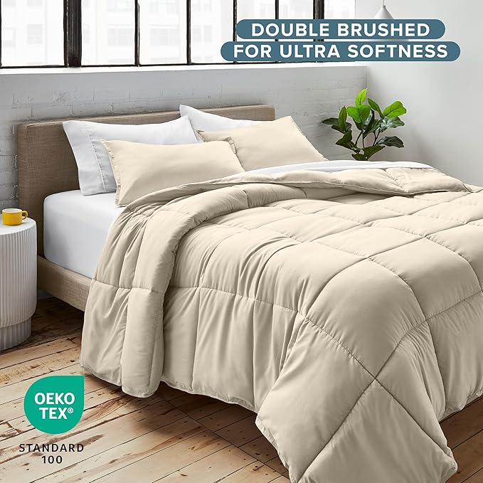 Bare Home Comforter Set - King/California King Size - Ultra-Soft - Goose Down Alternative - Premium 1800 Series - All Season Warmth (Sand)