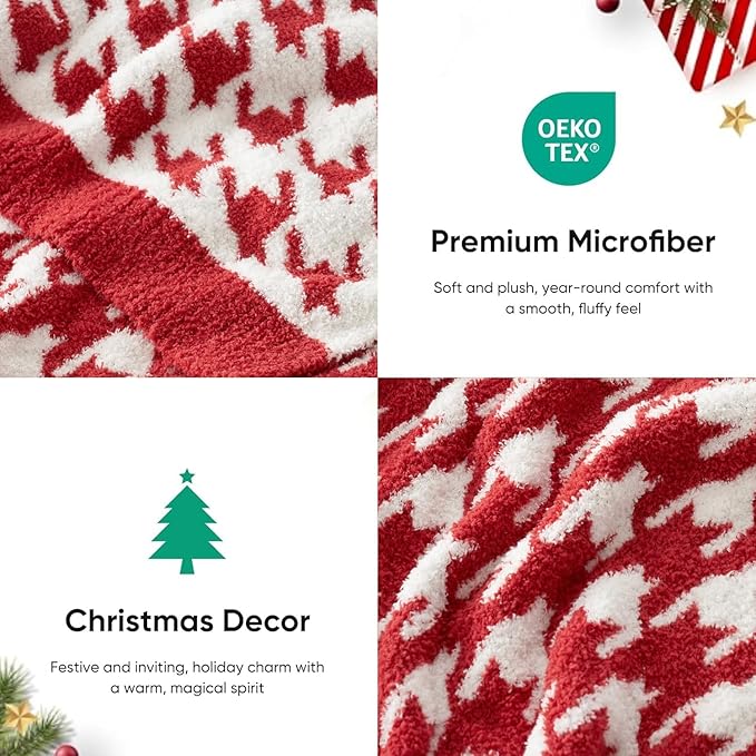 Snuggle Sac Christmas Throw Blanket - Soft Holiday Blanket for Couch, Gift for Family - Houndstooth Red, 50x60 Inches