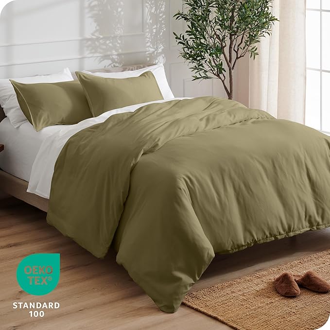 Bare Home Bedding Duvet Cover Queen Size - Premium 1800 Super Soft Collection - Lightweight, Cooling - Soft Breathable Bedding Duvet Cover (Queen, Olive)