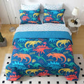 Wajade Boys Dinosaur Comforter Set Bed in A Bag Full Size 7 Piece 3D Blue Dinosaur Print Bedding Set for Kids Teens(1 Comforter, 1 Flat Sheet, 1 Fitted Sheet, 2 Pillowcase and 2 Pillow Sham)