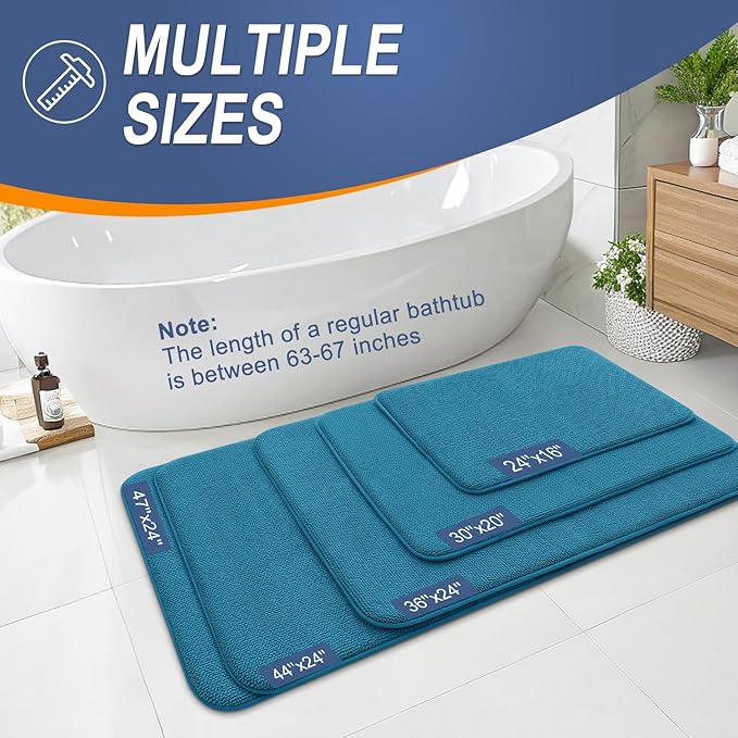 OLANLY Thick Memory Foam Bath Mat Rug 36x24, Extra Soft Absorbent Bathroom Rug, Quick Dry Bath Mat, Non-Slip, Machine Washable Carpet for Bathroom, Tub and Shower, Home Decor Accessories, Peacock Blue