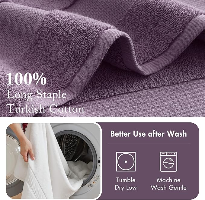Madison Park Turkish 100% Cotton Towel Set, 600Gsm Luxury Premium Weight, Soft Absorbent Hotel Bathroom Shower Hand Face Washcloths, Assorted Sizes Purple 6 Piece