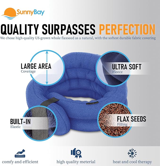 SunnyBay XL Microwave Heating Pad, Microwavable Heated Neck and Shoulder Wrap, Hands-Free Weighted Moist Hot or Cool Pack, Soft Fleece Cover and Flaxseed Filling, 30 Inch Extra-Long Length, SkyBlue