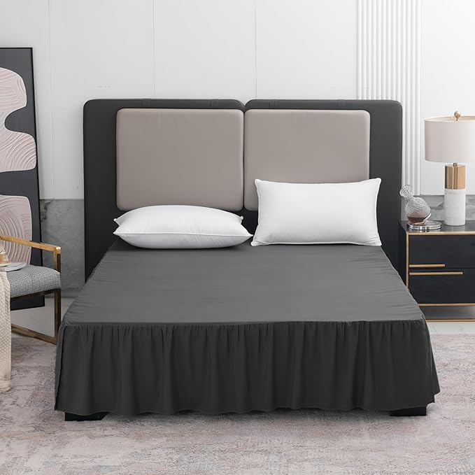 TSUTOMI Bed Skirt Twin Size Ruffled Bed Skirt with Split Corners, 18 Inch Drop Dust Ruffle Bed Skirts with Platform, Gathered Style, 100% Microfiber, Black