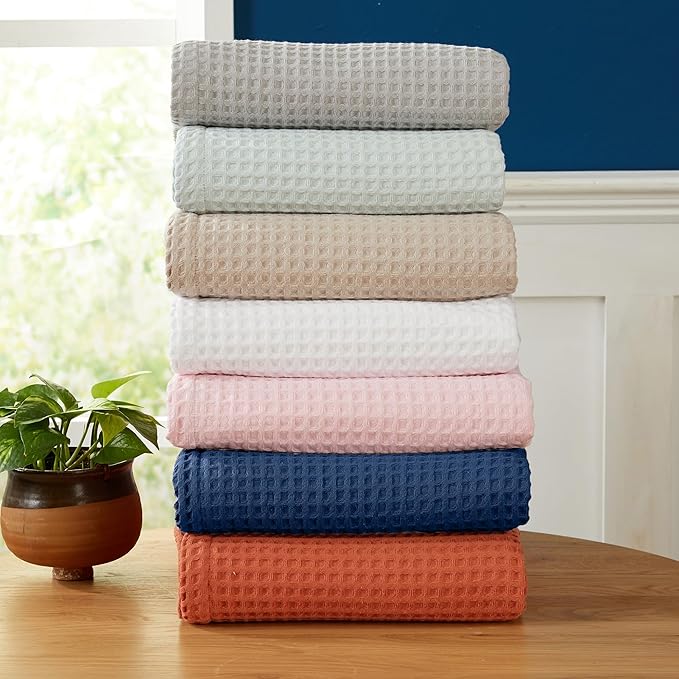 100% Cotton Waffle Weave Bed Blanket | Soft, Breathable, and Lightweight Blanket for All-Season | Perfect for Layering | Brielle Collection (Full/Queen, Burnt Orange)