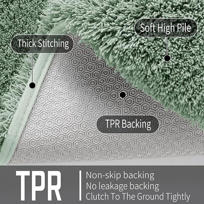 Yimobra Luxury Fluffy Bathroom Rugs, Super Elastic Soft Thick Plush Bath Mat, Non-Slip Water Absorbent, Easier to Dry, Sturdy Shaggy Microfiber Floor Carpet for Bathtub, 36"x 24", Pure Light Green
