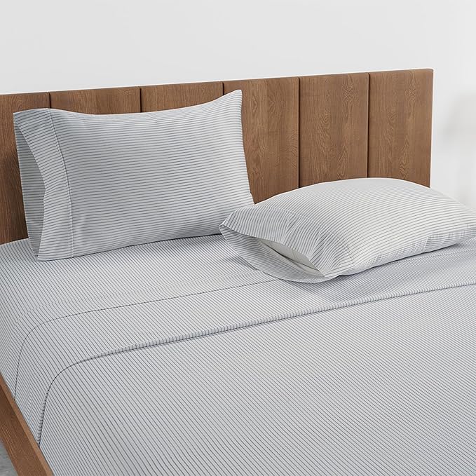 LANE LINEN King Sheet Set – 450 Thread Count Long-Staple 100% Cotton King Size Sheet Set, Sustainably Oeko-Tex Certified, Soft Silky Sateen Finish, 15" Deep Pocket Fitted Sheet – Ticking Stripe