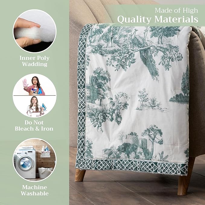 Maison d' Hermine Throw Blanket for Couch Lightweight Soft Warm Breathable Cotton Throw Blankets for Bed Girls Boys Women Men Gifts Sofa Travel Living Room Chair Bedding (60"x80", Trianon)