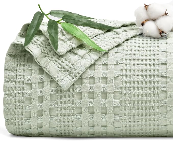 PHF Cooling Waffle Blanket Twin Size, Lightweight 60% Rayon Derived from Bamboo & 40& Cotton Breathable Blanket for Hot Sleepers, Soft and Luxury for Bed Couch and Sofa, 66"x90", Mint
