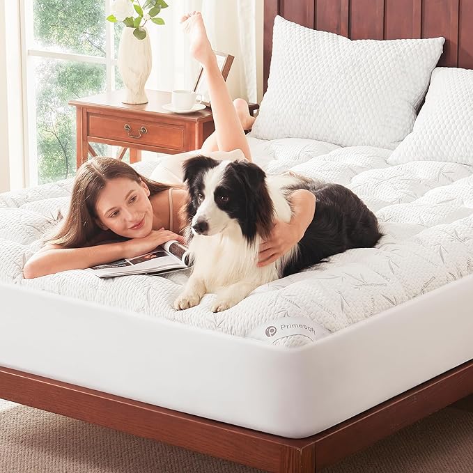 100% Waterproof King Size Mattress Topper, Thick Pillow Top Mattress Pad，Up to 21 Inch Deep Pocket,Soft Breathable Mattress Pad for Back Pain, Protector Cover(White)