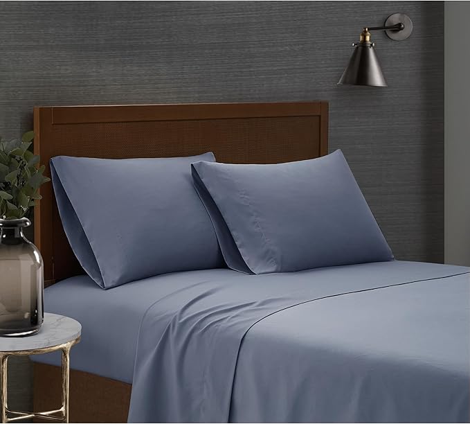 London Fog Garment Washed Solid Sheet Set Blue Microfiber 4-Piece King Sheet Set, Solid Themed, Deep Pocket, Adult and Teen, Oeko-TEX Certified