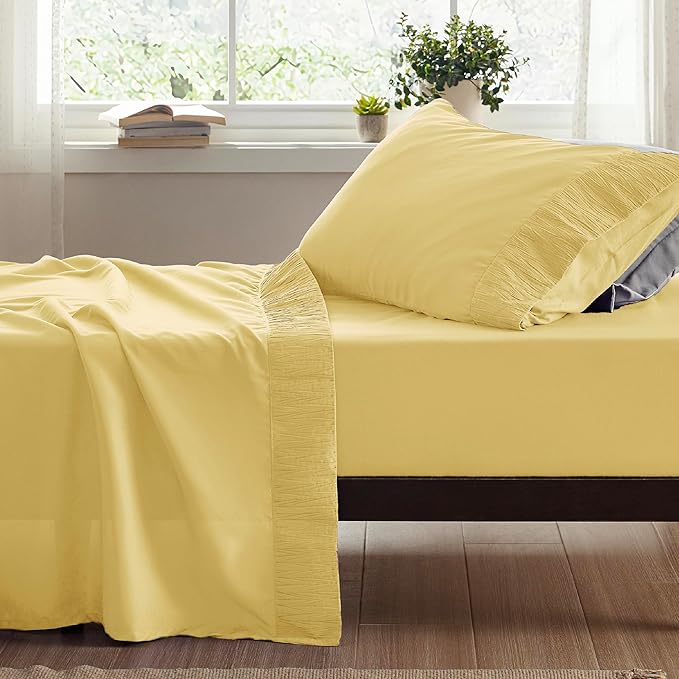 Bedsure Twin XL Sheet Sets Dorm Bedding - 3 Pieces Soft Extra Long Twin Sheets, Hotel Luxury, Easy Care Microfiber for Women, Men, Yellow