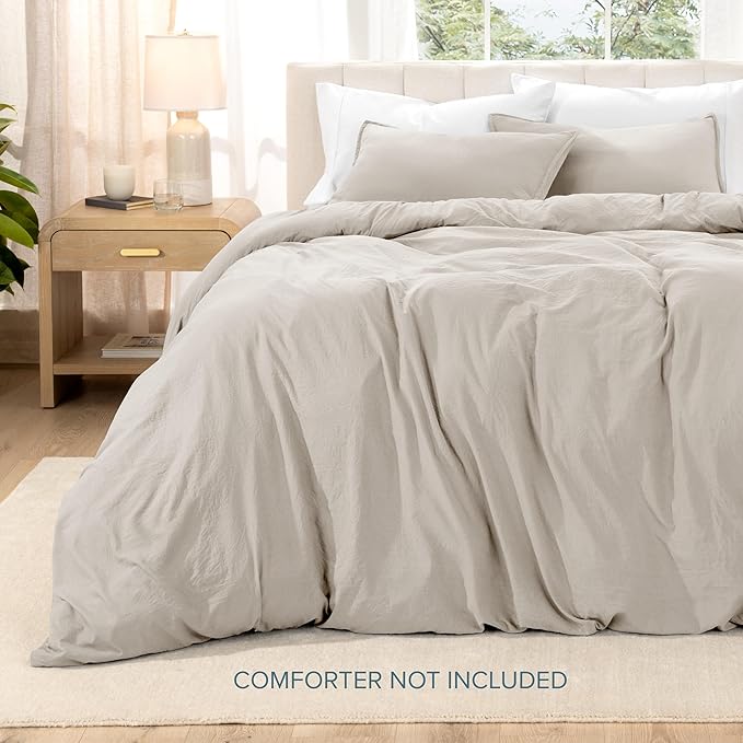 Bare Home Microfiber Duvet Cover Set - Ultra Soft Washed Microfiber - Oversized King Size - Linen-Like Look - Easy Care - Breathable Fabric - Our Softest Duvet Cover Set (Oversized King, Fog)