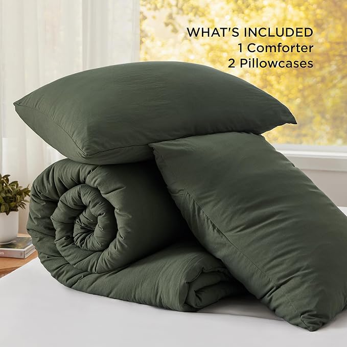 Bedsure Oversized King Comforter Set, Dark Green Soft Prewashed Bedding for All Seasons, 3 Pieces GentleSoft™ Down Alternative Bed Set, 1 Lightweight Comforter (120"x98") and 2 Pillowcases (20"x36")
