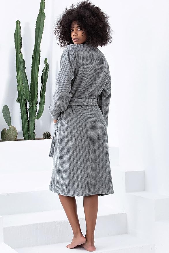 SEYANTE Organic Turkish Cotton Terry Hooded Kimono Bathrobe, Robe for Women