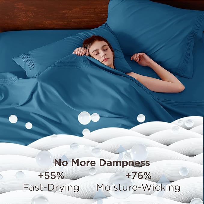 Bedsure Deep Pocket Full Size Bed Sheets Set - Fits Mattresses Up to 21 Inches Thick - 4 Piece GentleSoft Bed Sheets, Moisture Wicking, Cooling Bedsheet & Pillowcases, Easy & Secure Fit, Teal Blue